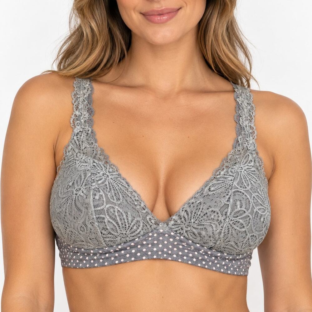 Rene Rofe Lingerie Grey Lace and Polka Dot Bralette
